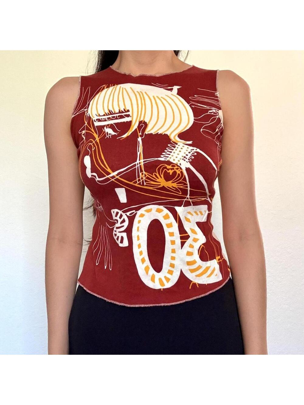 Rare Custo Barcelona Y2K Red Graphic Sleeveless Top